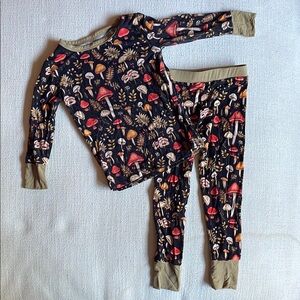 Kids Mushroom Print Pajamas - Black and Tan